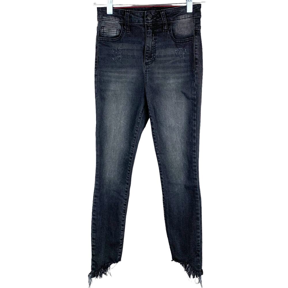 Cello Skinny Jeans Faded Black Angled Frayed Hem Women's Size 1